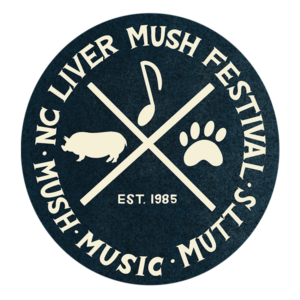 Badge reading: NC Liver Mush Festival and Mush Music Mutts