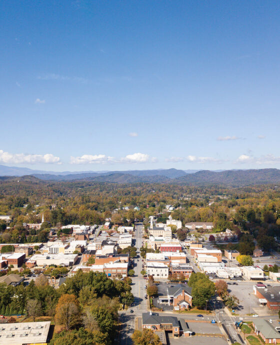 Overhead view of downtown Lenoir, NC