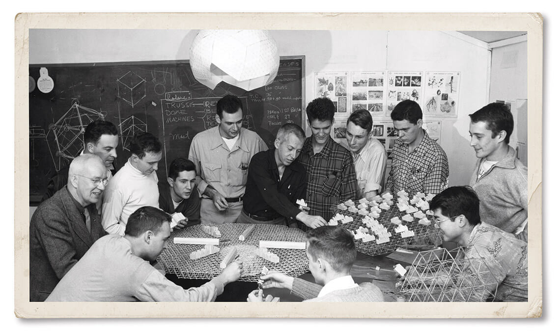 Young architects at the School of Design at NC State University meet with Buckminster Fuller