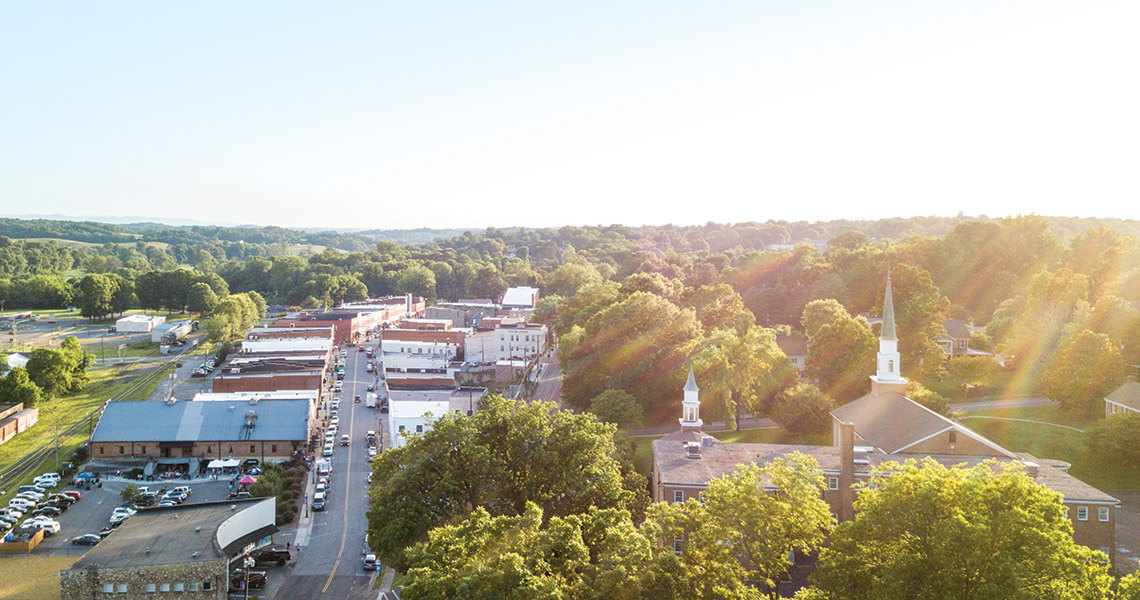 Overhead view of downtown Elkin.