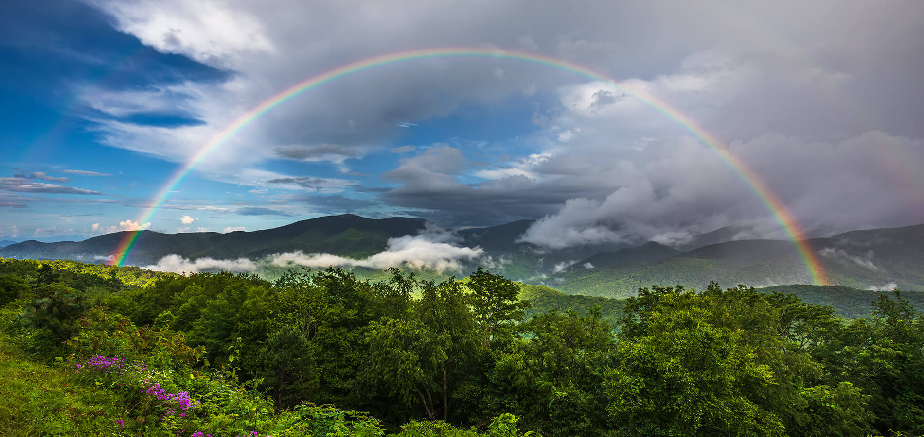 Rainbow over the mountains in North Carolina