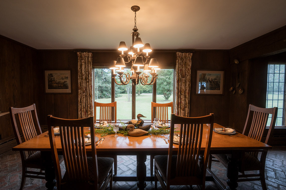 The dining room table inside the Flyaway Lodge