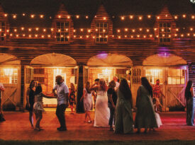 Wedding party dances at the Flyaway Lodge