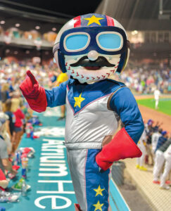 Boomer, the mascot of the Kannapolis Cannon Ballers