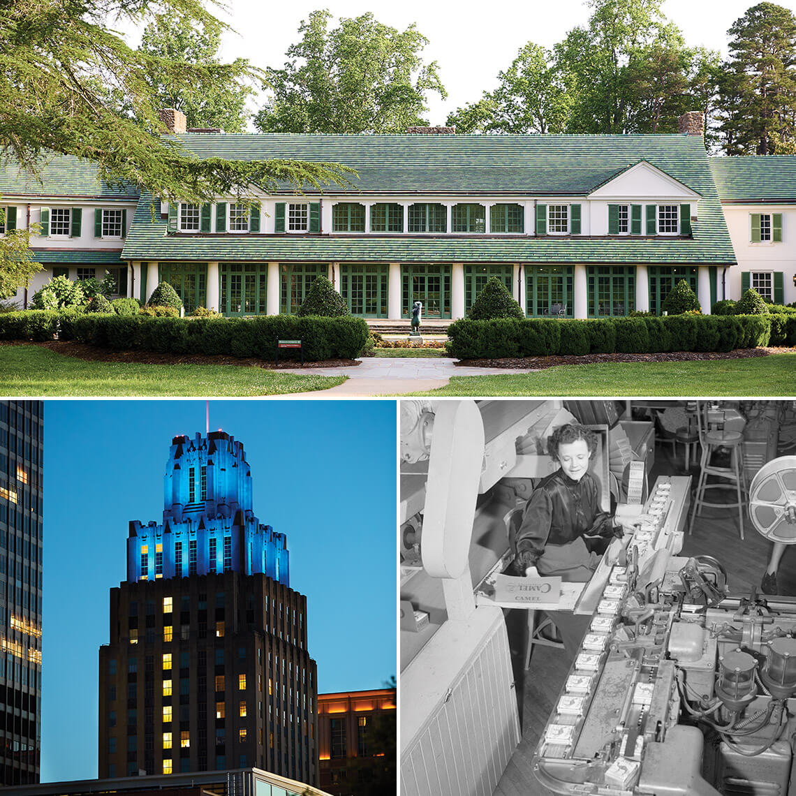 Reynolda Museum of American Art, R.J. Reynolds Tobacco Company factory in 1948, and the R.J. Reynolds Building
