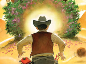 Illustration of our Ramblin' Man about to prune his yard hedges