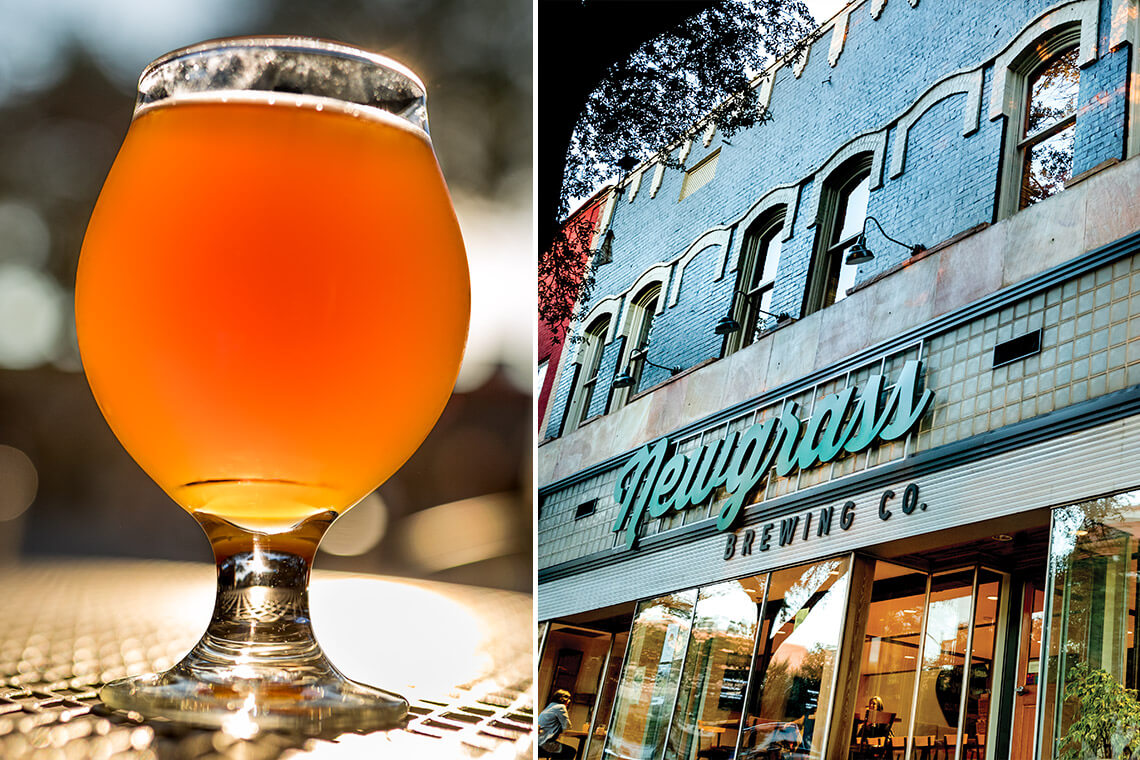 Beer and exterior of Newgrass Brewing Co.