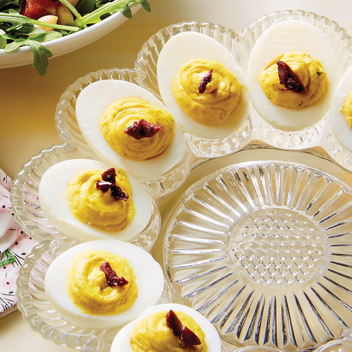 Plate of curry deviled eggs