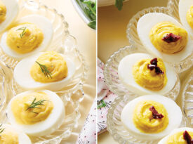 Dilly deviled eggs and curried deviled eggs