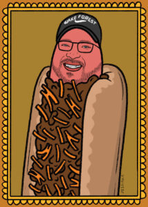 Champlin illustrated as a chili cheese dog