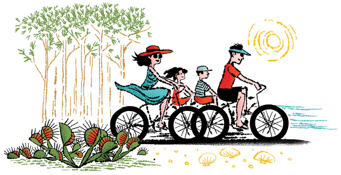 Illustration of people on bikes