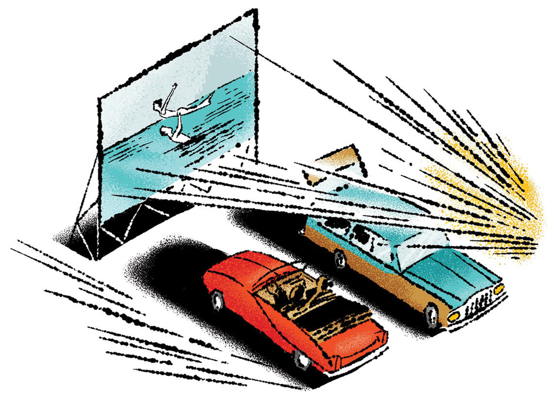 Illustration of cars at a drive-in theater