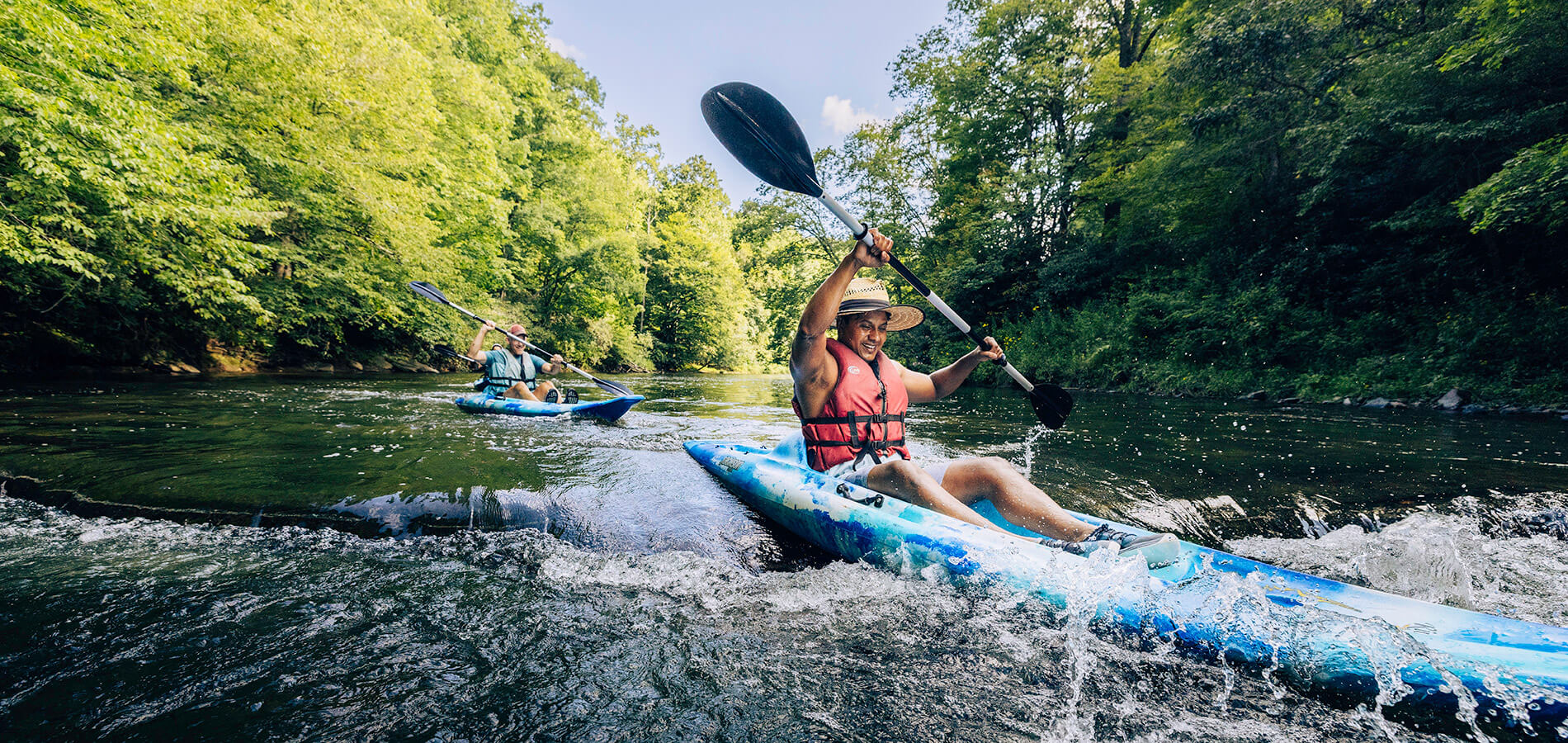 Kayaker in the New River in Boone, NC