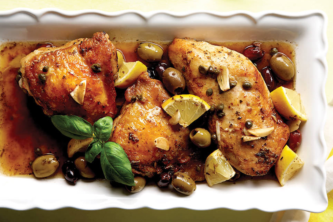 Lemon chicken on a platter