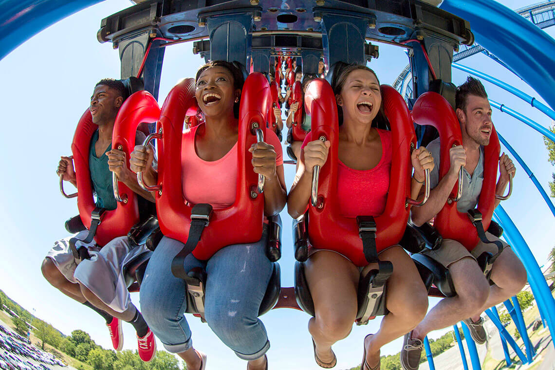 People on the skytower at Carowinds amusement park