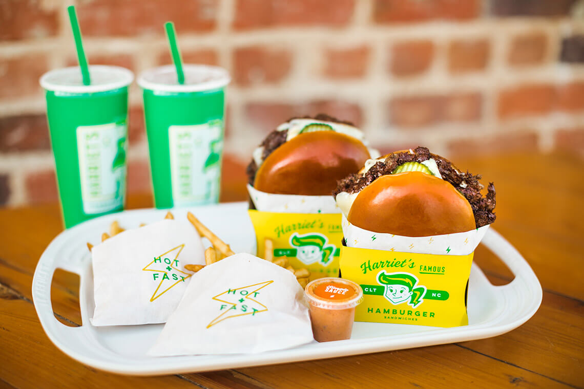 Burgers and fries from Harriet's Hamburgers