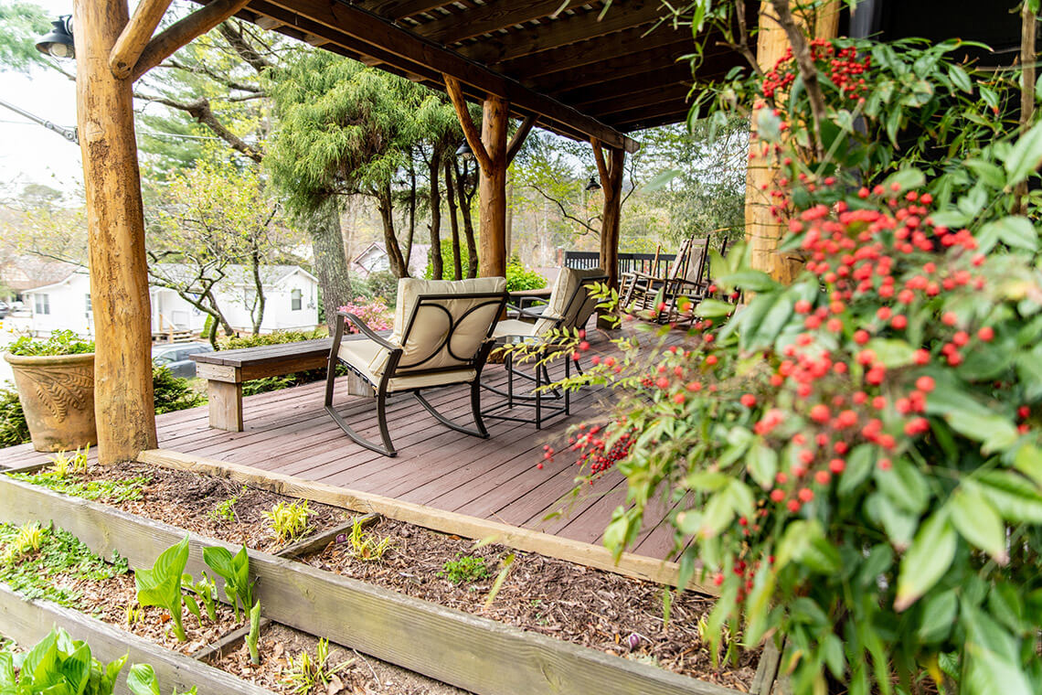 The porch at The Wells Hotel in Cashiers, NC