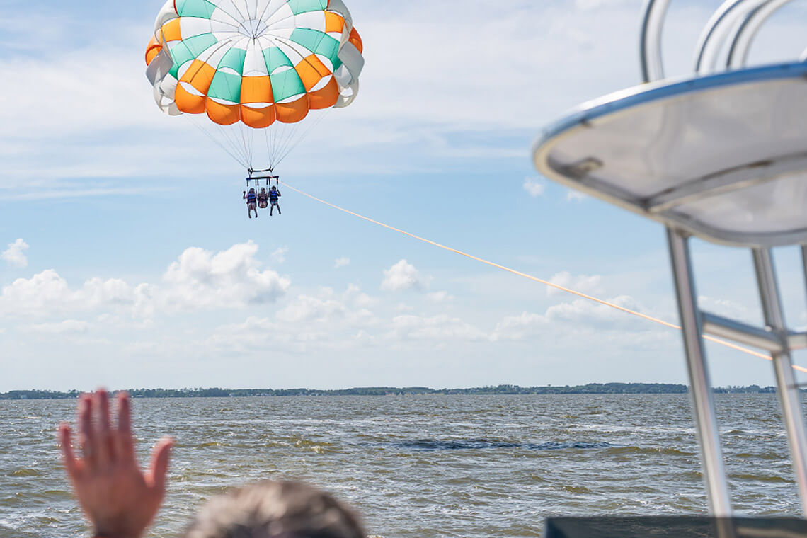 Parasailing over Currituck Sound