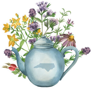 teapot surrounded by flowers