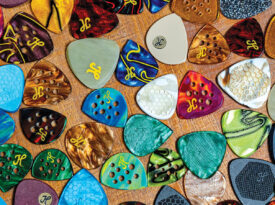 Assorted guitar picks from Honey Picks