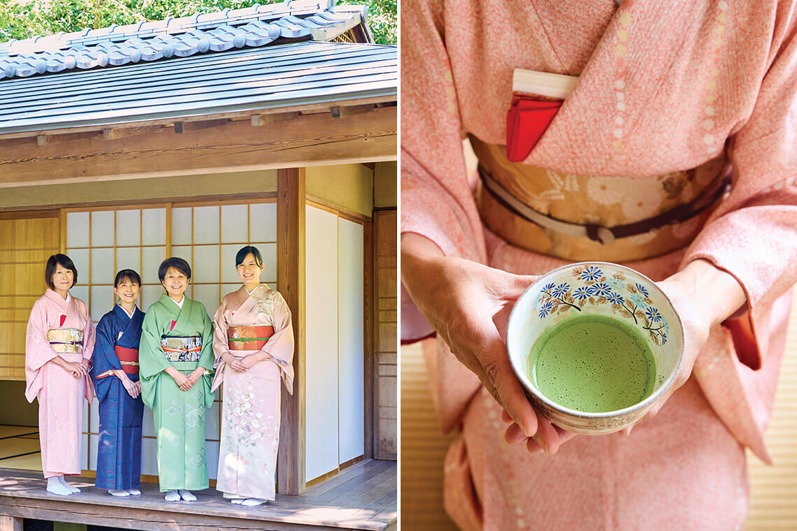 The Japanese Tea Practitioners of Durham — Rieko Lamb, Kyoko Spear, Chizuko Sueyoshi, and Ayako Newton. A cup of matcha tea