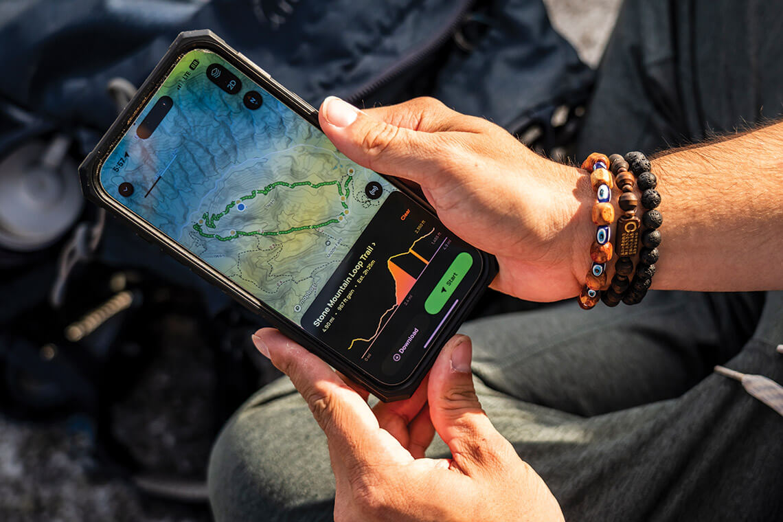 Kenan's phone showing a trail map
