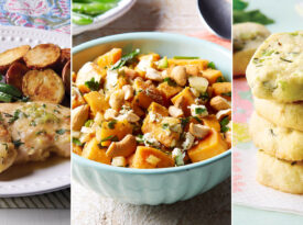 Ginnie's herb chicken, sweet potato and parsley salad, herb cookies