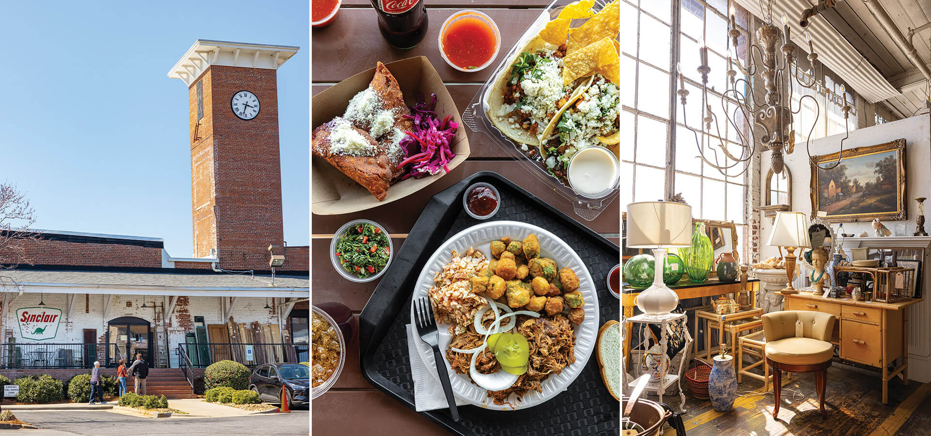 Gibson Mill Market, spread of snacks, and antique treasures inside.