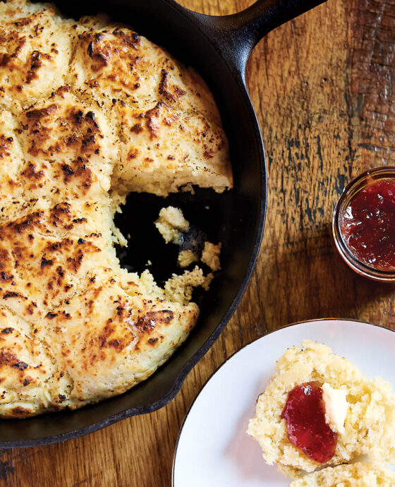 Maw Maw's Cast-Iron Biscuits with Strawberry Preserves