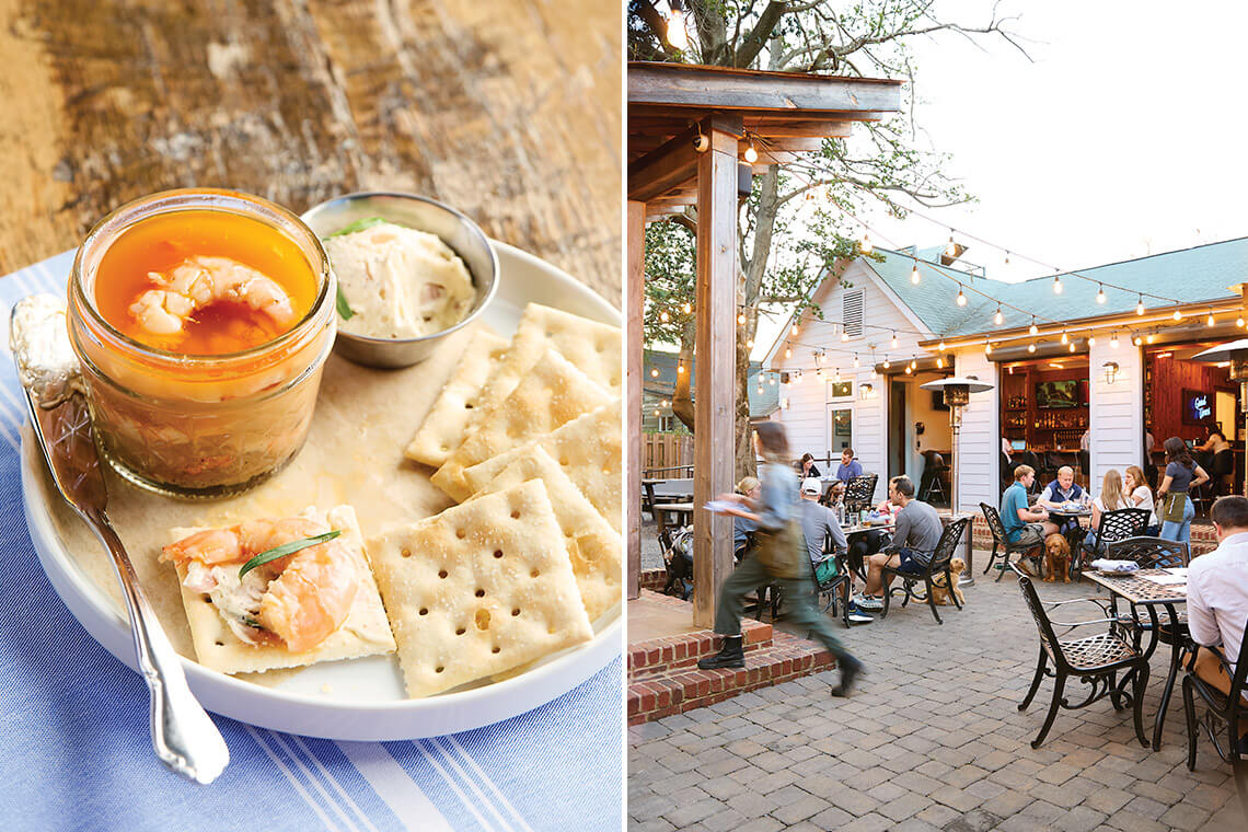 Pickled shrimp and exterior of The Goodyear House