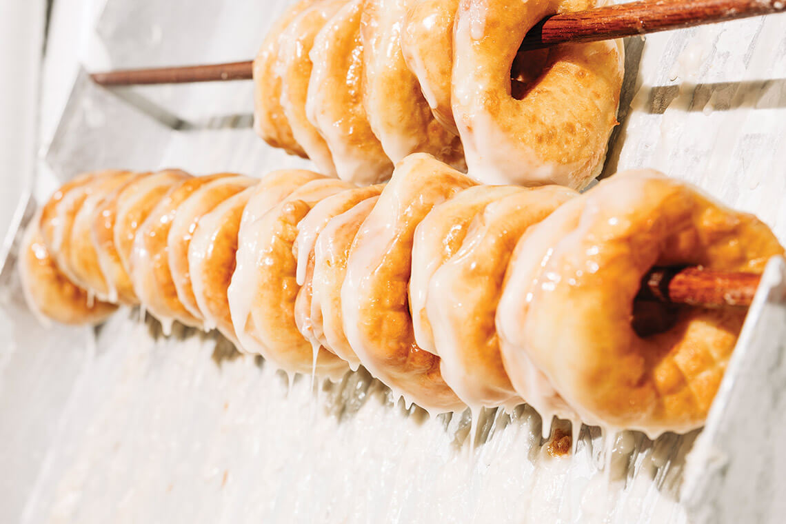 Freshly glazed Britt's Doughnuts