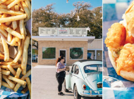 Shrimpburger and fries, El's Drive In, Shrimpburger