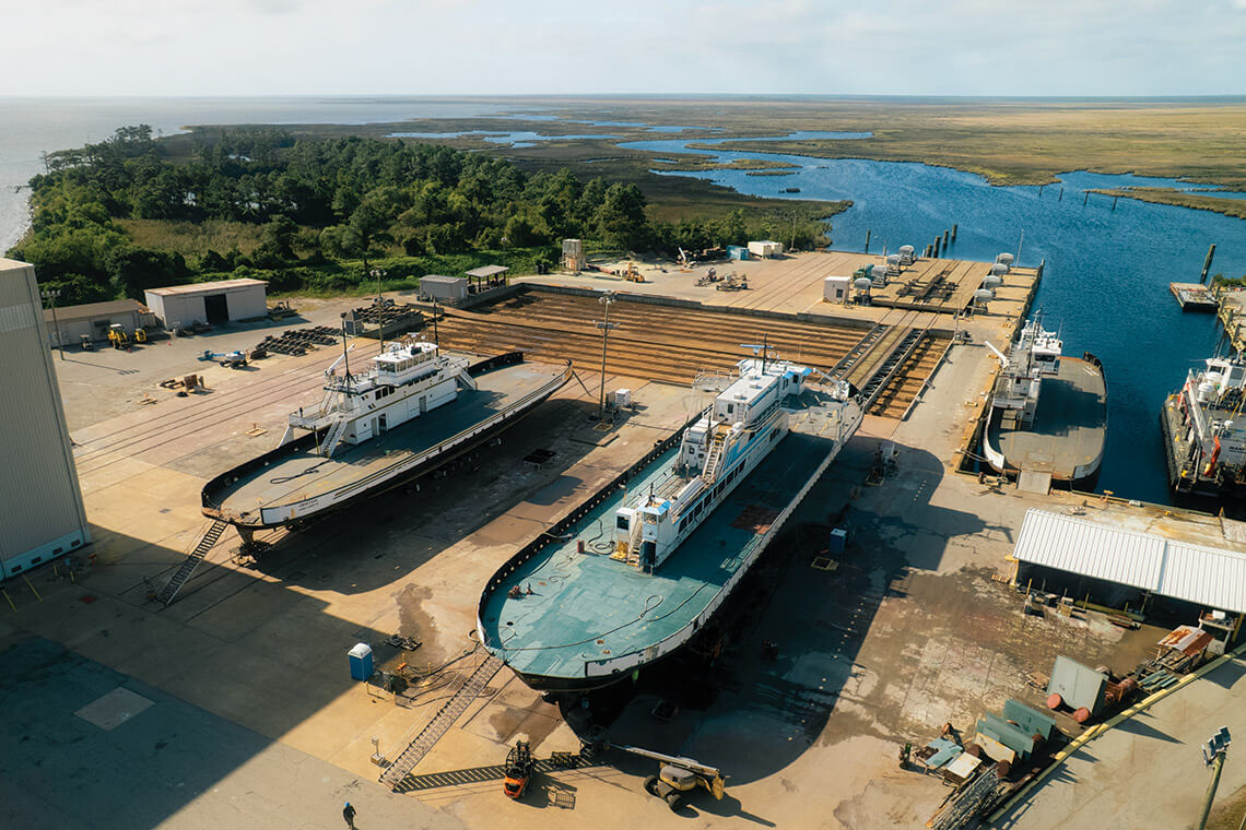 Ferries dry-docked at the North Carolina State Shipyard