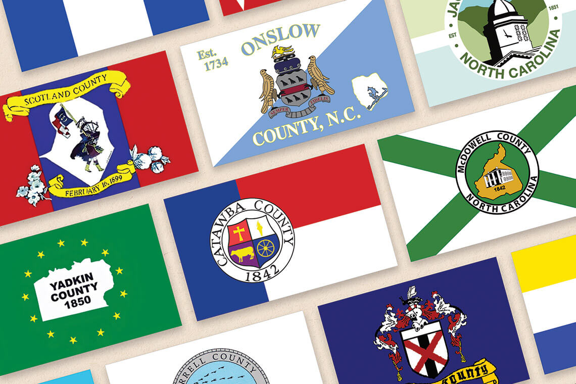 Collage of the county flags in North Carolina