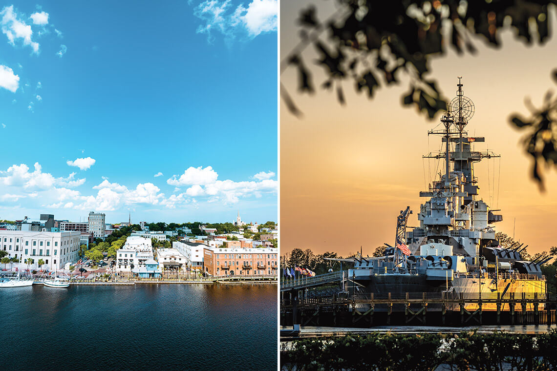 Wilmington's Riverwalk and the Battleship North Carolina