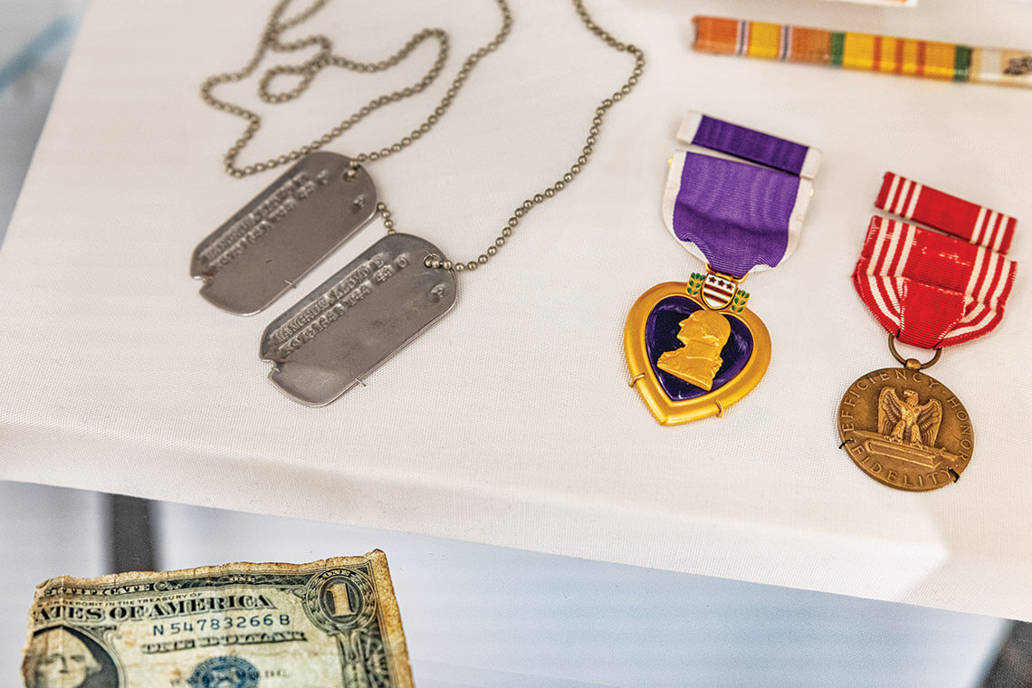 Purple Hearts and medals awarded to Lloyd Mangrum in the World Golf Hall of Fame