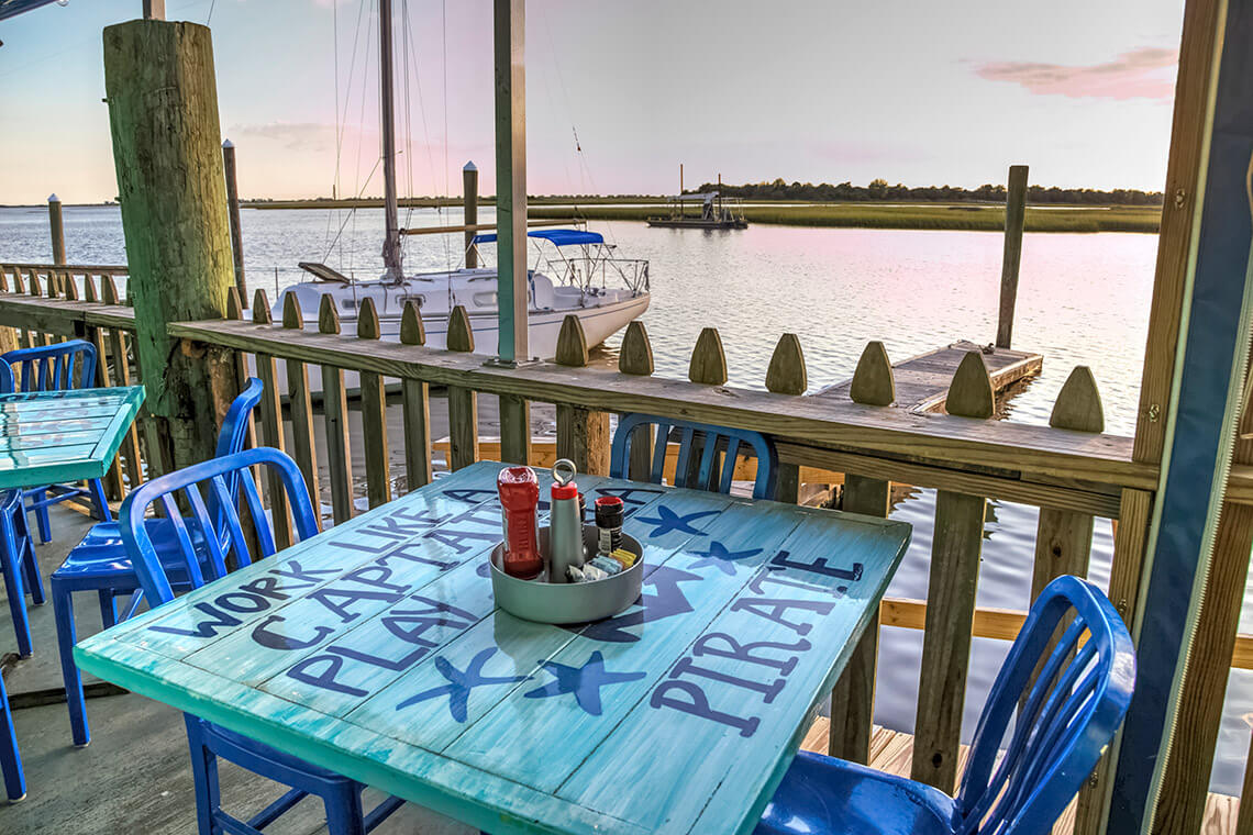 Outdoor dining table at Fishy Fishy Cafe