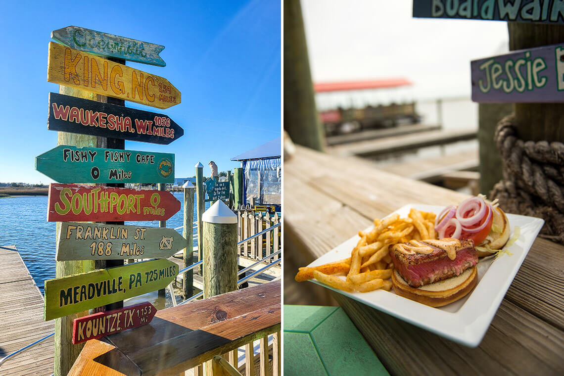 Signs and tuna sandwich at Fishy Fishy Cafe