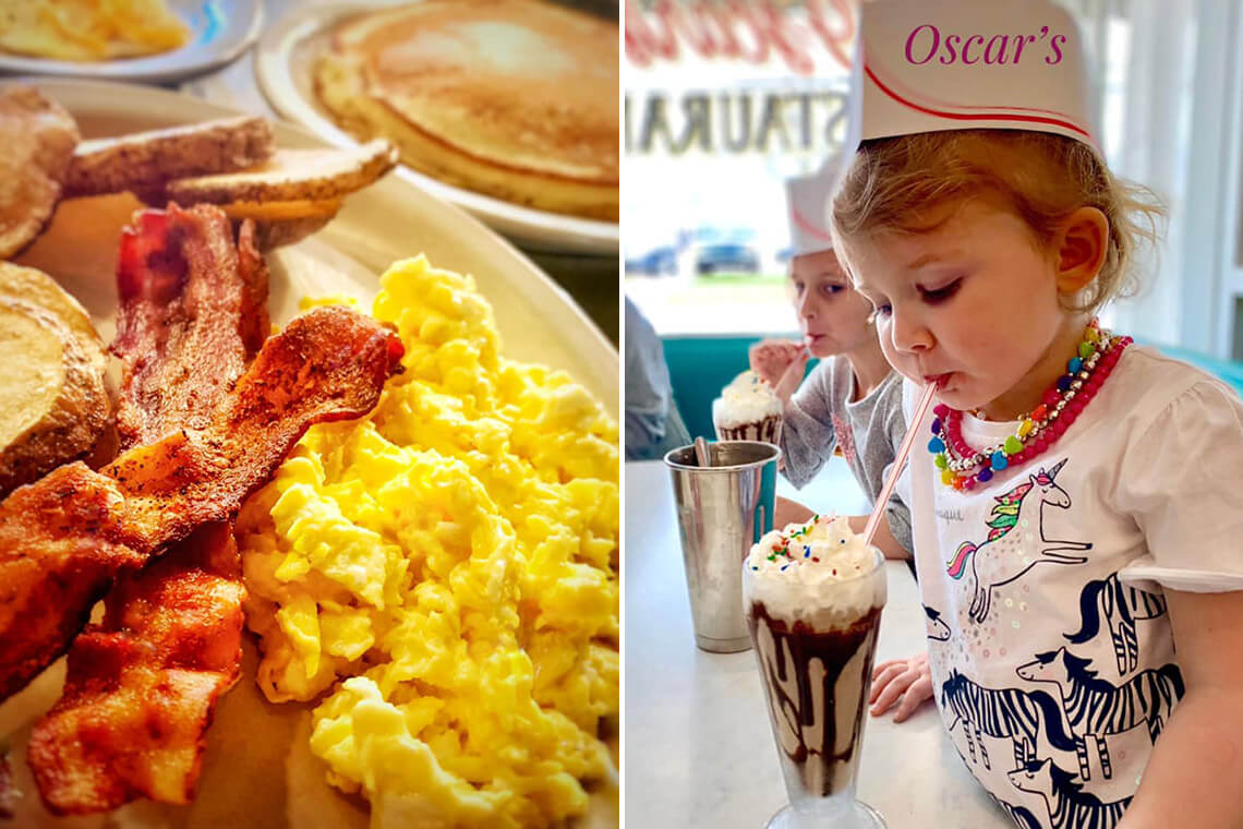 Breakfast platter and milkshakes at Oscar's Restaurant
