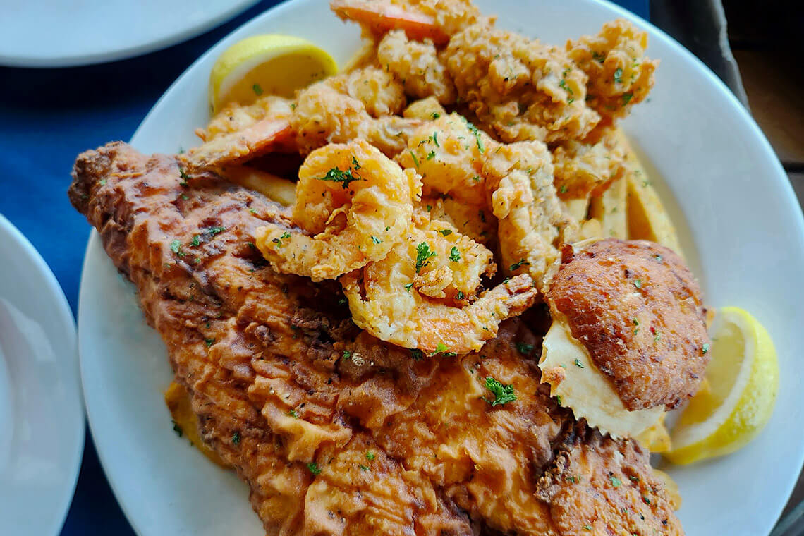 Fried seafood platter at Wahoo's in Murrells Inlet