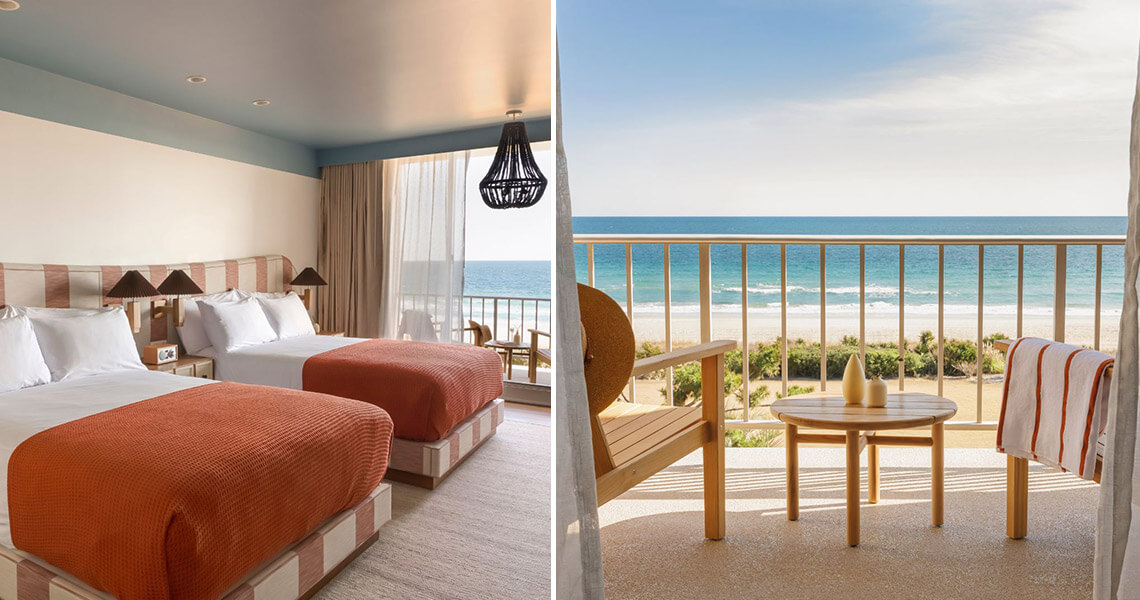 Two queen beds and balcony at Surf & Sound