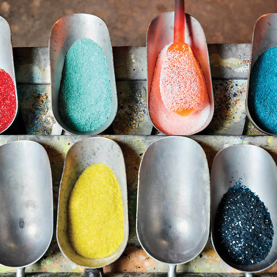 Flecks of colored glass