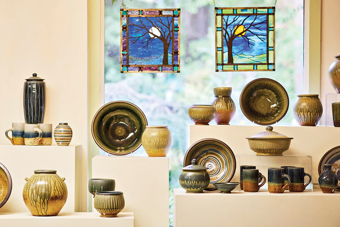 Ceramic pieces inside Cedar Creek Gallery