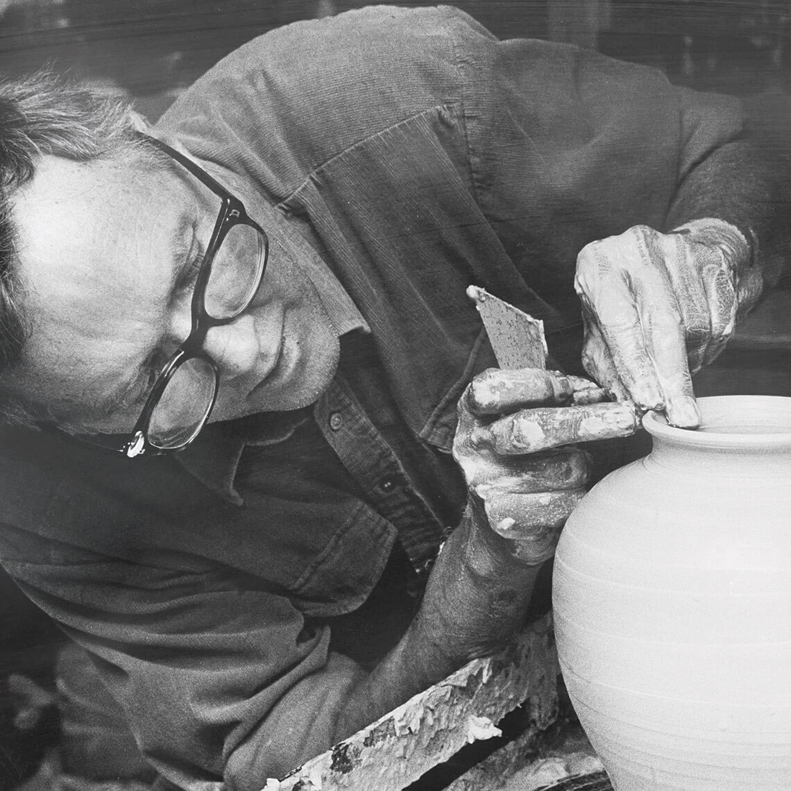 Sid Oakley at the potters wheel