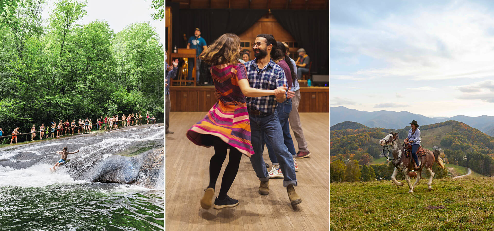 Sliding Rock, dance social, and horse-back riding in the mountains
