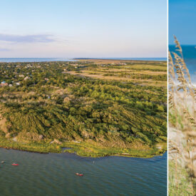 Kayakers paddling around Ocracoke Island, the beach.