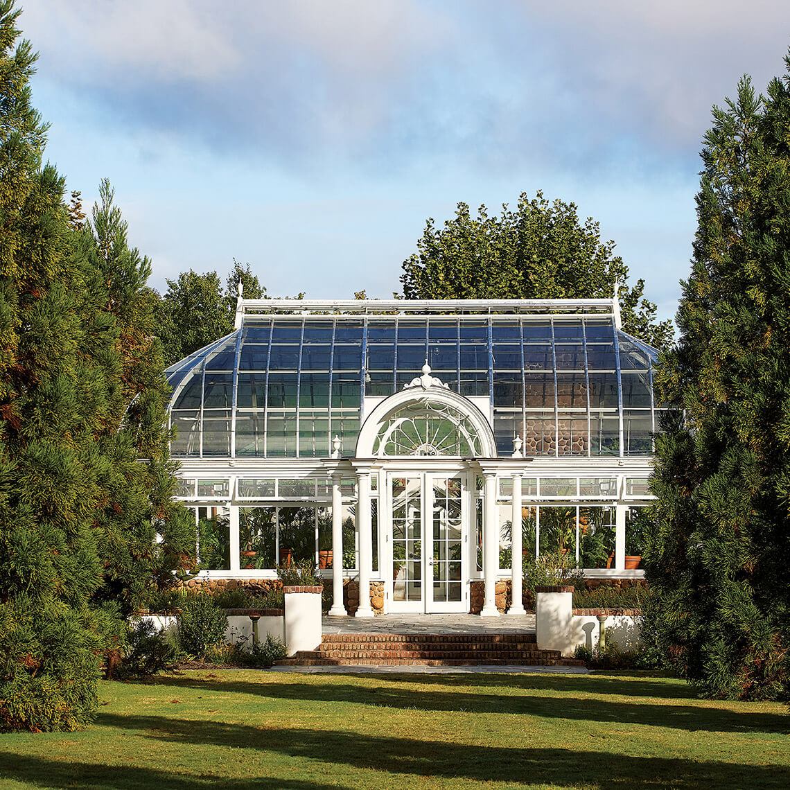 The exterior of Brown Family Conservatory at Reynolda Gardens