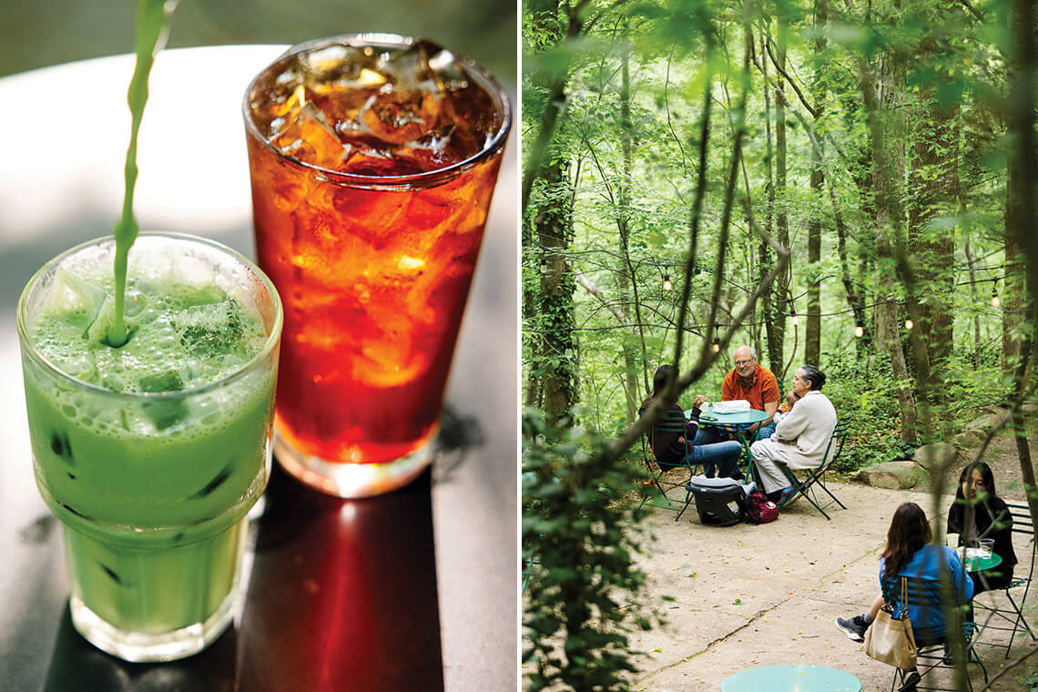 Iced matcha latte and sparkling cold brew at Caffe Driade