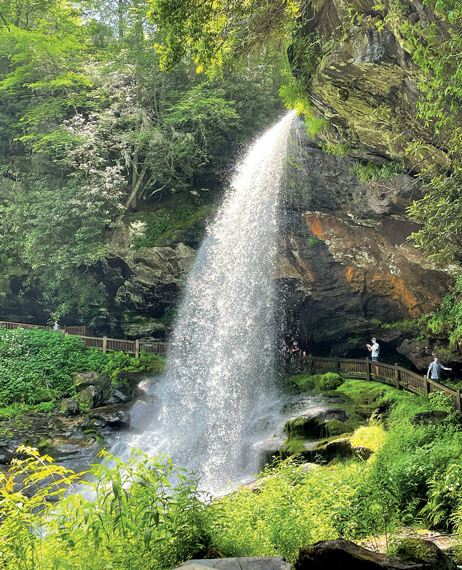 Visitors at Dry Falls near Highlands, NC
