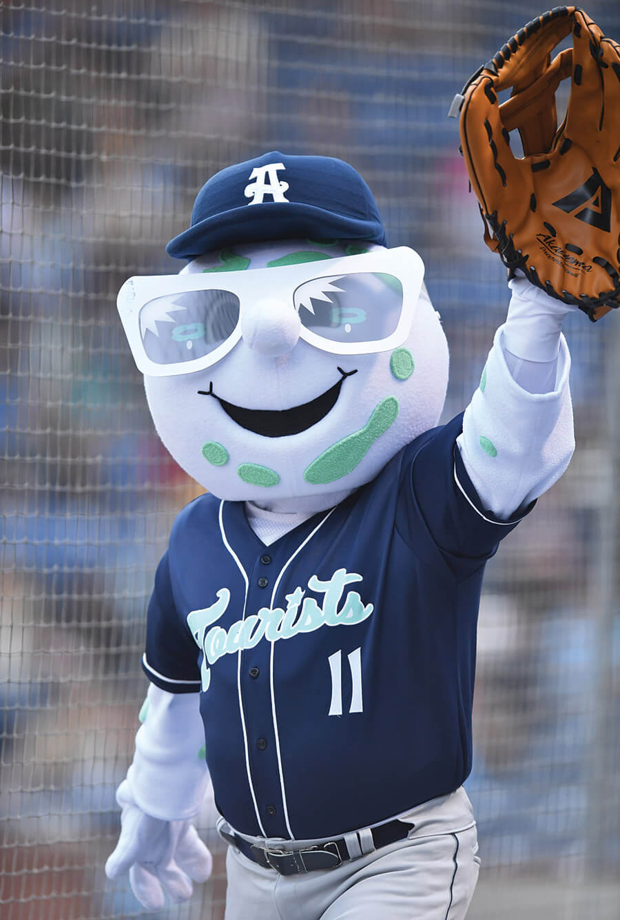 Asheville Tourists mascot at a baseball game